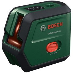 Nivela laser cu linii Bosch Universal Level 2 - Basic 0603663FZ0, 12 m domeniu lucru, 630-660 nm dioda laser, ± 0.5 mm/m precizie, clasa laser 2, ± 4° domeniu nivelare, 100° unghi deschidere, 2 x 1.5V LR6 (AA)