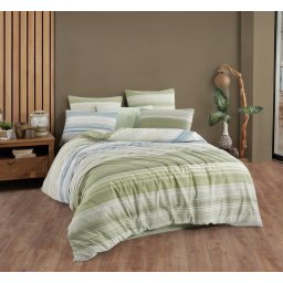Lenjerie de pat din bumbac 100%, dubla, cu 2 fete de perna, Valentini Bianco model Vanda
