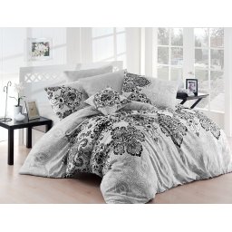 Lenjerie de pat din bumbac 100%, dubla, cu 2 fete de perna, Valentini Bianco model Luxury Gri