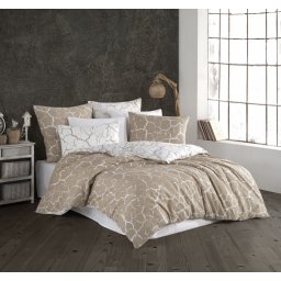 Lenjerie de pat din bumbac 100%, dubla, cu 2 fete de perna, Valentini Bianco, Model Mercer Beige