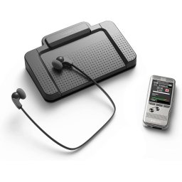 Sistem de Dictare si Transcriere Vocala Philips PocketMemo DPM 6700/03 Reportofon cu Ecran TFT Color Pedala de Picior si Casti Stereo Gri