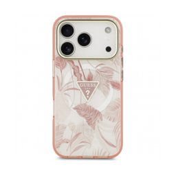 Husa MagSafe pentru Apple iPhone 17 Pro, Guess, Jungle Tonal Triangle, Roz