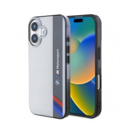 Husa pentru Apple iPhone 16 Plus, BMW, Motorsport IML Vertical Stripe, Gri