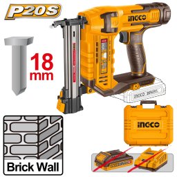 Pistol Cuie Beton 20V INGCO CSTLI3805 pentru Fixare Rapida in Zidarie si Beton, 18mm, 2 Cuie/sec, Capacitate 65 Cuie, Profesional fara Acumulator