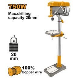 Masina de Gaurit cu Coloana 750W 20mm INGCO DP207505, 16 Trepte Viteza, Banc Profesional pentru Gaurire Precisa Lemn si Metal