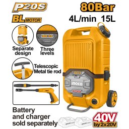 Aparat de Spalat cu Presiune 40V Rezervor 15L INGCO CPWLI4006