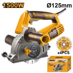 Freza caneluri INGCO 1500W, 125mm, adancime 29mm, latime reglabila 8–30mm, 9000rpm, pentru beton si caramida, profesionala