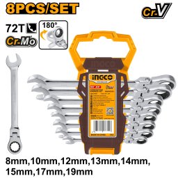 Trusa Chei Combinate cu Clichet cu Cap Flexibil 8-19mm 8pcs INGCO HKSPAR1083