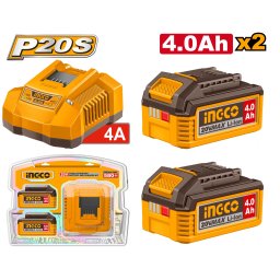 Baterie (Acumulator) 20V 4Ah Set 2 buc + Incarcator INGCO FBCPK2013E