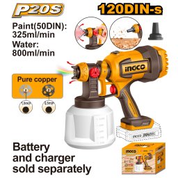 Pistol Vopsit 20V INGCO CSGLI2004 cu Functie Suflare Prafului, Debit 800ml/min, Rezervor 1000ml si Duze Cupru pentru Vopsire Profesionala
