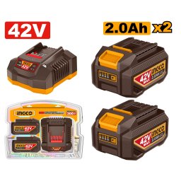 Baterie (Acumulator) 42V 2Ah INGCO FBCPM20221 Set 2 buc cu Incarcator P42M, Li-Ion pentru Scule Electrice, Autonomie Mare