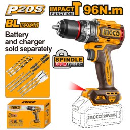 Bormasina cu Impact 20V Brushless 96Nm 2 Viteze Mandrina 13mm Profesionala fara Baterie INGCO CIDLI209681