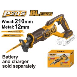Fierastrau Sabie 20V Brushless INGCO CRSLI2108 pentru Lemn si Metal, Taiere Rapida, Fara Acumulator si Incarcator