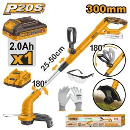 Motocoasa Mica 20V INGCO CGTLI20301E cu Baterie si Incarcator, Trimmer Gazon pentru Iarba si Margini