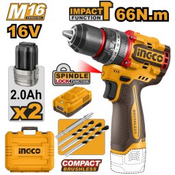 Bormasina 16V 66Nm cu Impact INGCO CIDLI166062