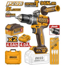 Bormasina 20V 96Nm cu Impact Baterii si Acumulator INGCO CIDLI209686E