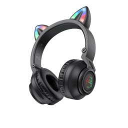 Casti Wireless Cu fir Borofone BO18 Cat Ear, Microfon HD, Redare Bluetooth + Card SD + AUX 3.5 mm, Sunet Surround HiFi, 400 mAh, Autonomie 7 ore, Negru