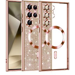 Husa cu sclipici pentru Samsung Galaxy S24 Ultra, Luxury Glitter MagSafe, Rose Gold