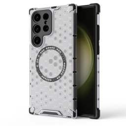 Husa transparenta Samsung Galaxy S24 Ultra Techsuit HoneyComb Shield MagSafe, alb