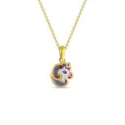 Lant cu Pandantiv din Aur 14K pentru Copii – Unicorn Curcubeu cu email colorat