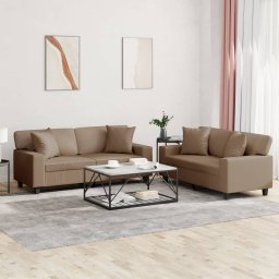 Set de canapele cu perne, 2 piese, cappuccino, piele ecologica GartenMobel Dekor