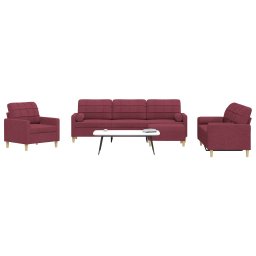 Set canapele cu taburet si perne, 4 piese, rosu vin, textil GartenMobel Dekor