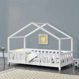 Pat pentru copii tip casuta Treviolo 80x160 cm, alb, din lemn