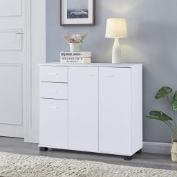 Comoda sideboard alba Crimla cu 3 usi si 2 sertare, 80 cm