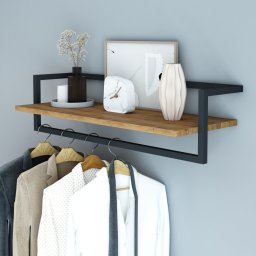Cuier de perete Evje 80x30x20 cm cu polita si bara, stejar/negru