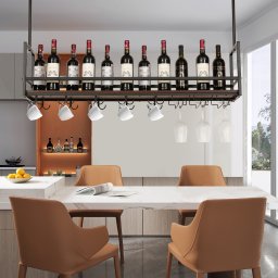 Raft de vin suspendat cu suport pentru pahare Borejle 120 cm negru nuc