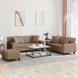 Set de canapele cu perne, 3 piese, cappuccino, piele ecologica GartenMobel Dekor