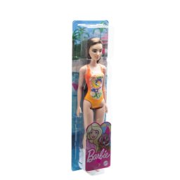 Papusa Barbie satena cu costum de baie portocaliu pentru joaca de vara