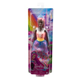 Papusa Barbie Dreamtopia Printesa cu par corai, tiara si rochie multicolora
