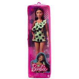 Papusa Barbie Fashionistas bruneta cu salopeta verde si accesorii