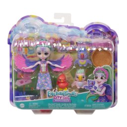 Papusa Enchantimals City Tails Main Street Filia Finch cu familie