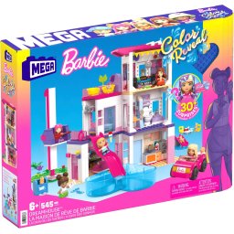 Set constructie Barbie Dreamhouse Color Reveal cu 5 mini papusi si 30+ surprize