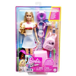 Papusa Barbie in voiaj cu catelus si accesorii de calatorie