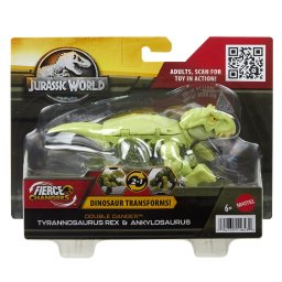 Dinozaur transformabil Jurassic World T-Rex si Ankylosaurus verde