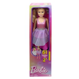 Papusa Barbie blonda articulata 61 cm cu rochie roz si accesorii