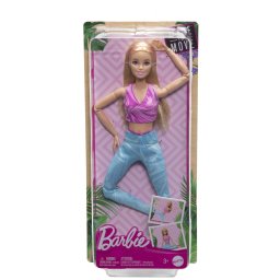 Papusa Barbie Made to Move blonda cu top roz si 22 articulatii