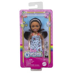 Papusa Barbie Chelsea cu par saten si rochita albastra, 15 cm