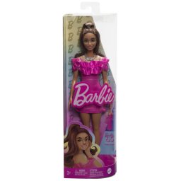 Papusa Barbie Fashionistas Satena cu rochie roz pentru jocuri creative