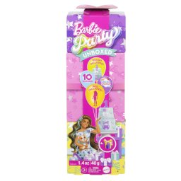 Papusa Barbie Party Unboxed bruneta cu surprize si accesorii aniversare