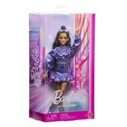 Papusa Barbie Deluxe Style cu rochie albastru metalizat si accesorii