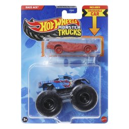 Hot Wheels Monster Trucks Race Ace cu masinuta metalica inclusa
