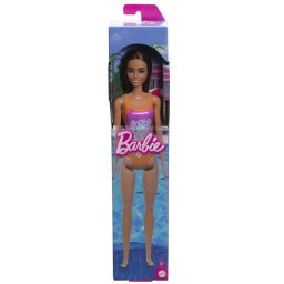 Papusa Barbie bruneta cu costum de baie floral pentru joaca de vara