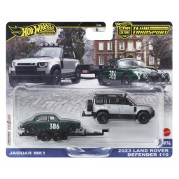 Hot Wheels Transportor Land Rover Defender 110 cu Jaguar MK1, 1:64