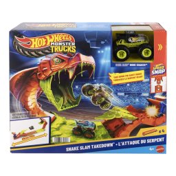 Set de joaca Hot Wheels Monster Trucks Pista cu Bone Shaker si Sarpele Urias