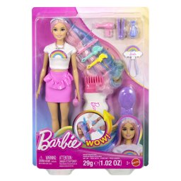 Papusa Barbie cu par stralucitor curcubeu si accesorii de coafat
