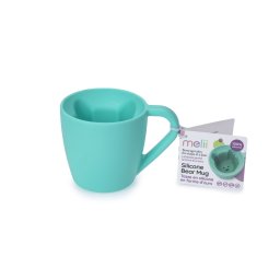 Cana din silicon pentru copii cu design urs, Melii, albastra, 200 ml